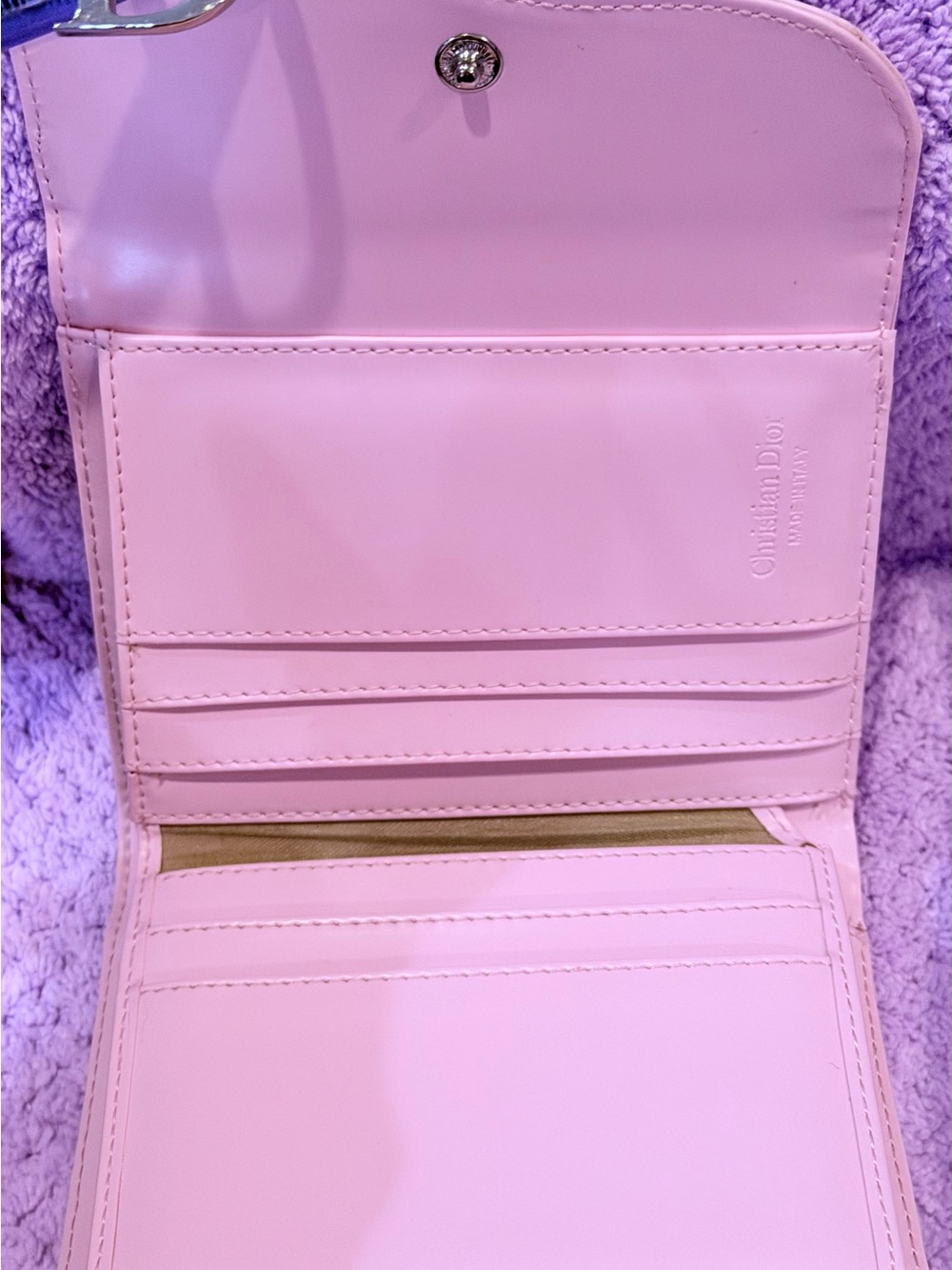Dior Pink and White Floral Saddle Wallet with Silver 'D' Charm - Picture 4 of 7